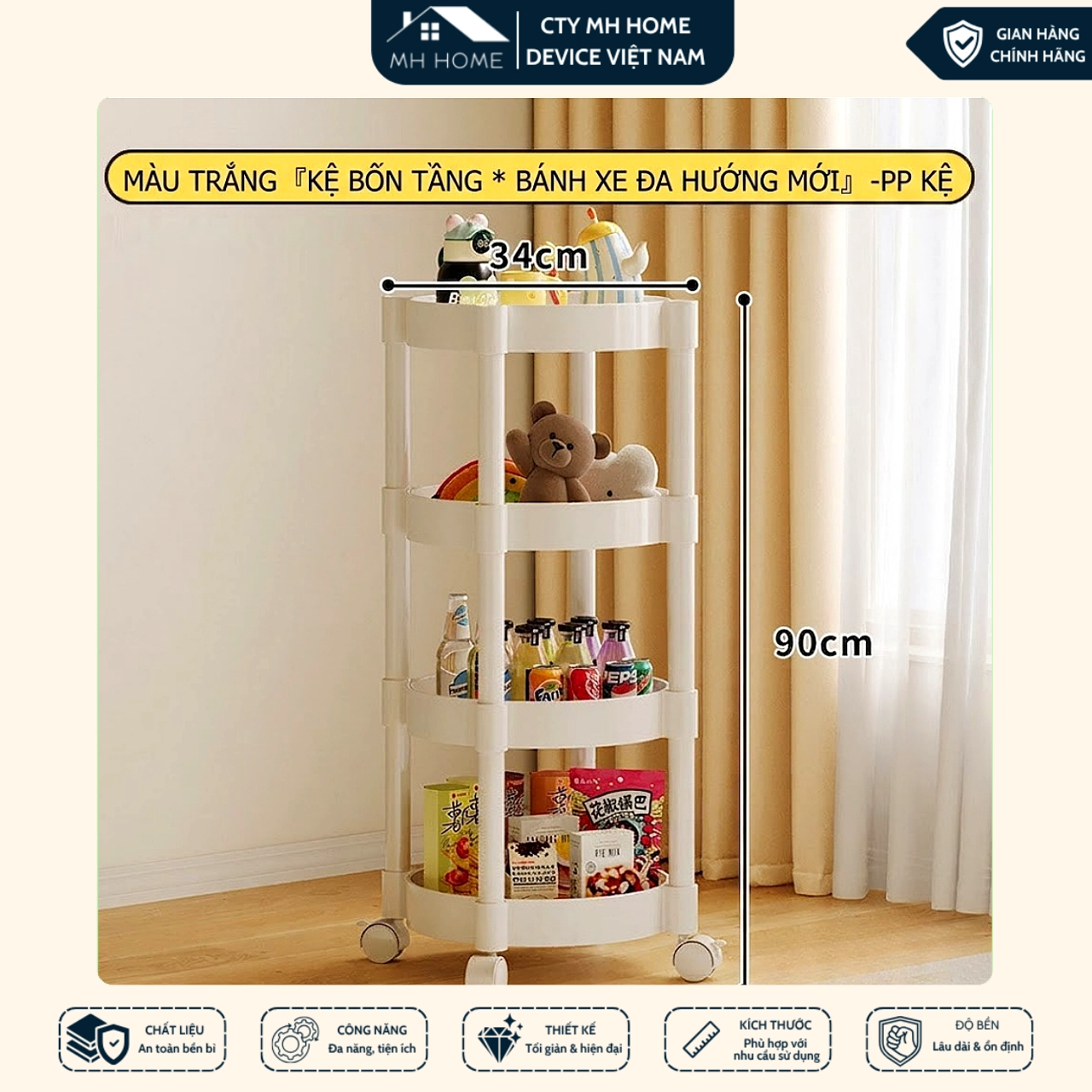 Kệ Để Đồ Đa Năng Có Bánh Xe Xoay 360° - Kệ Nhựa Nhiều Tầng Tiện Dụng Cho Nhà Bếp, Nhà Tắm, Phòng Ngủ